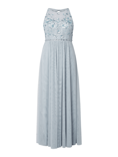 V M Abendkleid Aus Mesh Mit Floralen Applikationen Hellblau Online