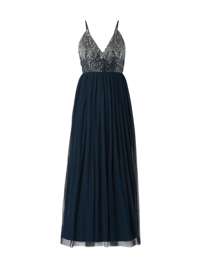 LACE BEADS Abendkleid Aus Mesh Mit Pailletten Besatz Dunkelblau