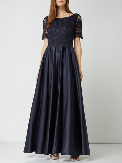 Vera Mont Abendkleid Aus Satin Mit Spitzenbesatz Dunkelblau Online Kaufen