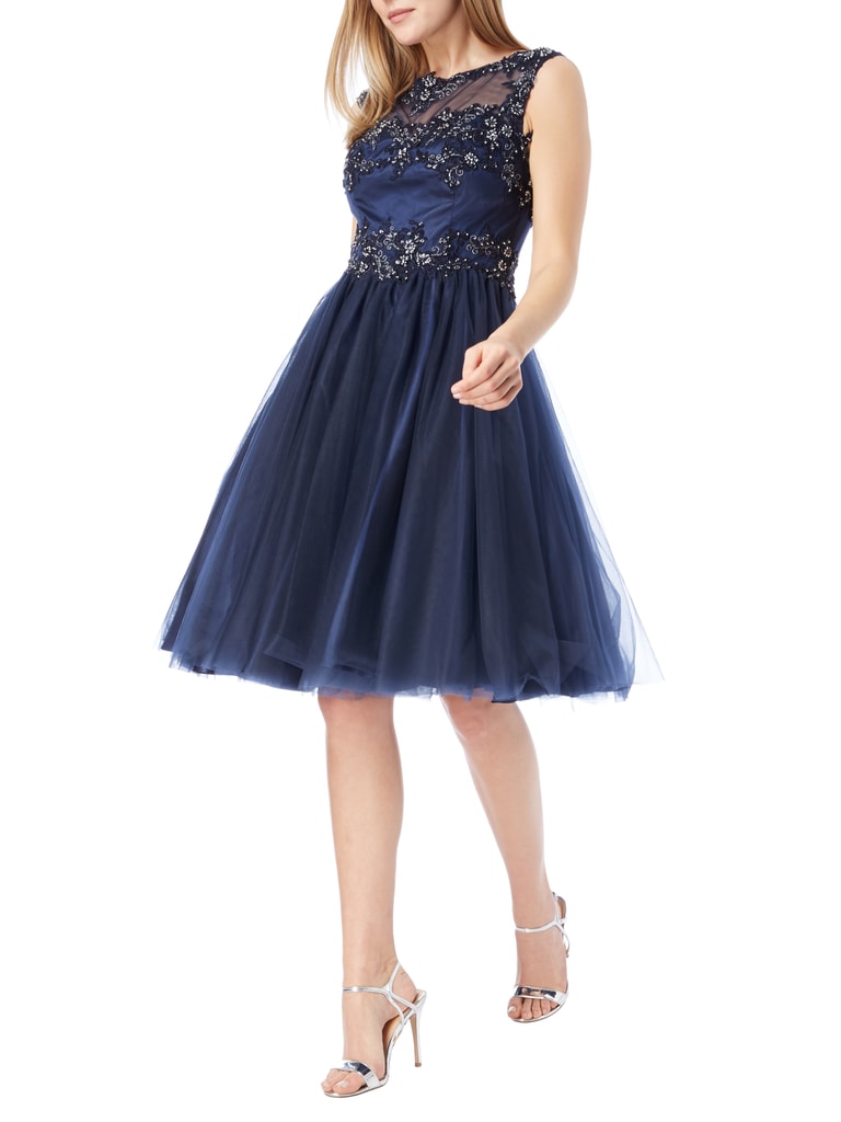 Niente Cocktailkleid Aus Mesh Mit Floralen Stickereien Marineblau