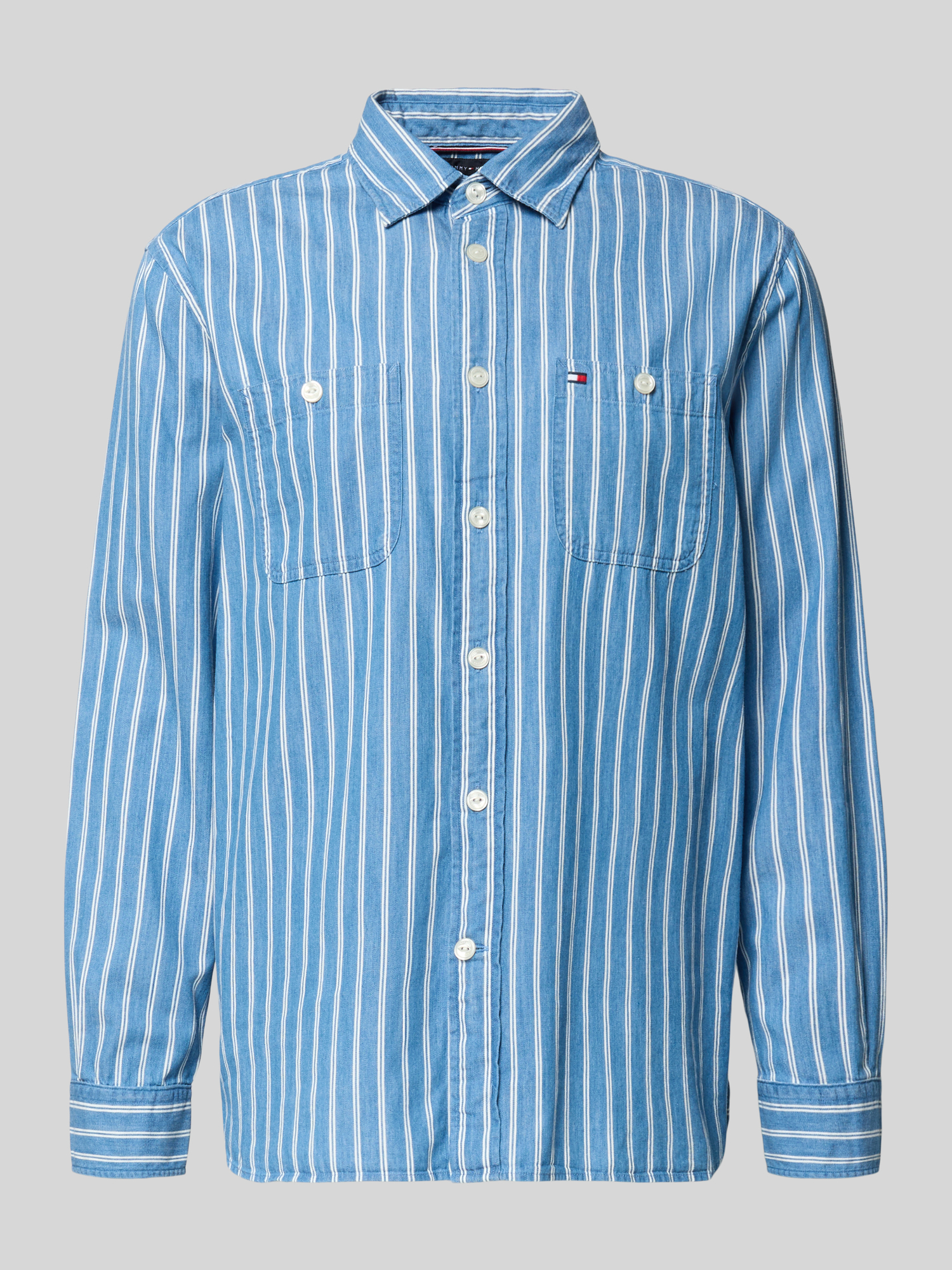 Tommy Hilfiger Herren Freizeithemd Regular-Fit Blau Baumwolle Größe M