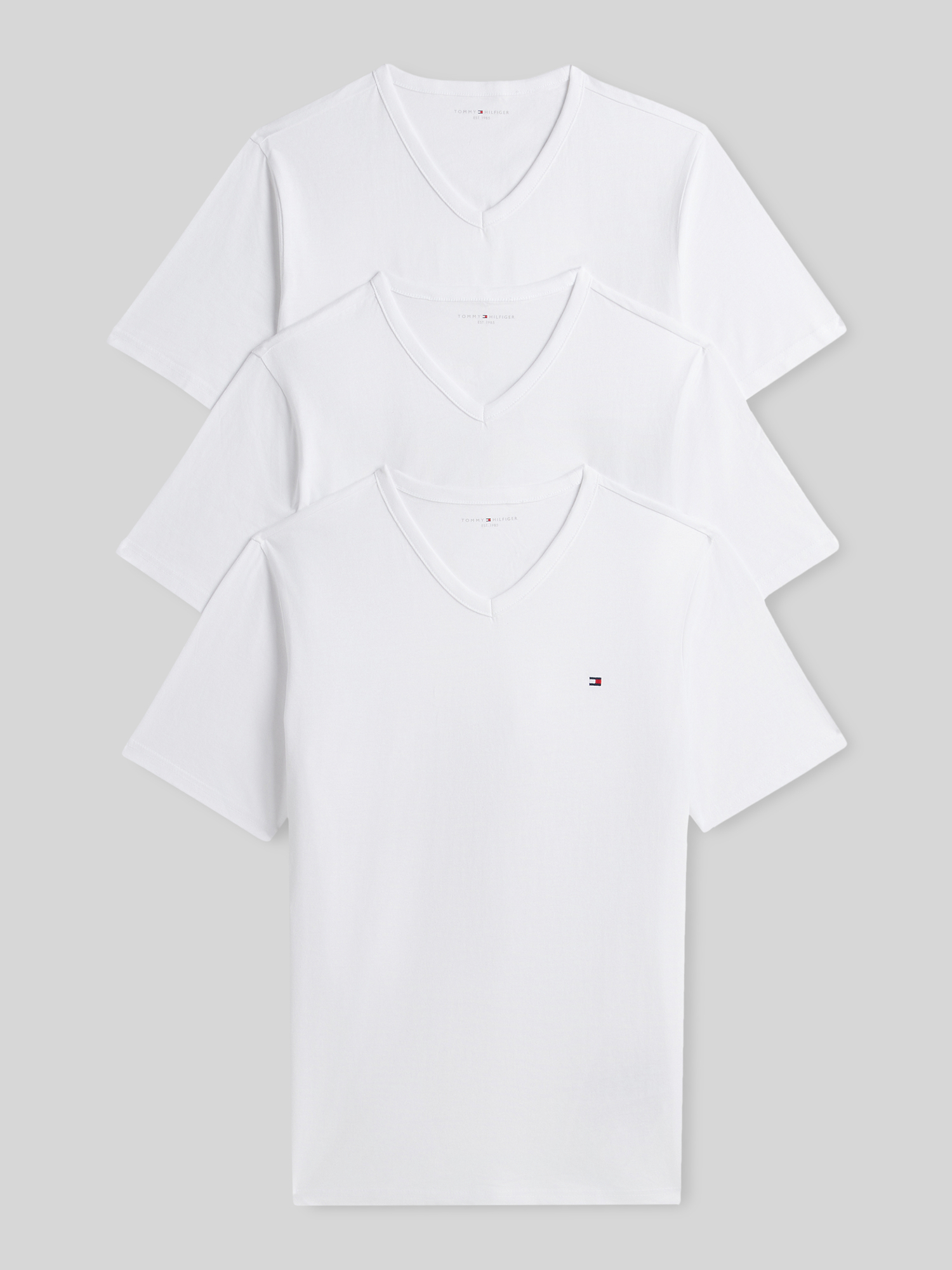 Tommy Hilfiger - Herren - T-Shirt - V-Ausschnitt - 3er-Pack - Weiss - L