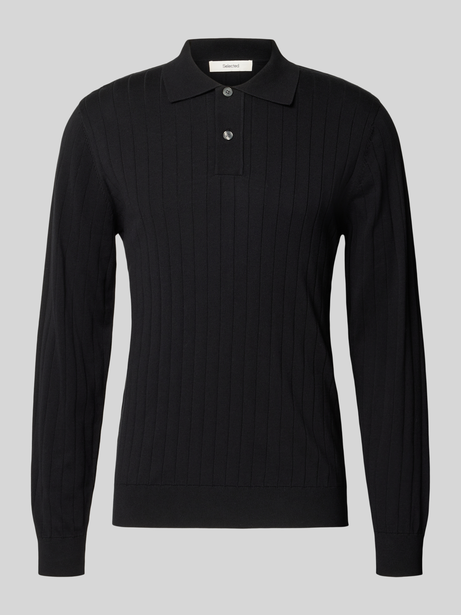Selected Men - Slmtorino Ls Knit Rib Polo Noos Black - Gr. - M - Bild 5