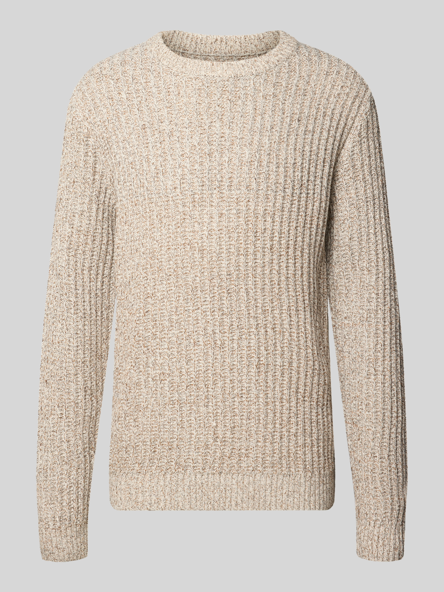 Jack & Jones Herren Neutral Gerippter Pullover Mit Rundhalsausschnitt In Beige Meliert - Bild 3