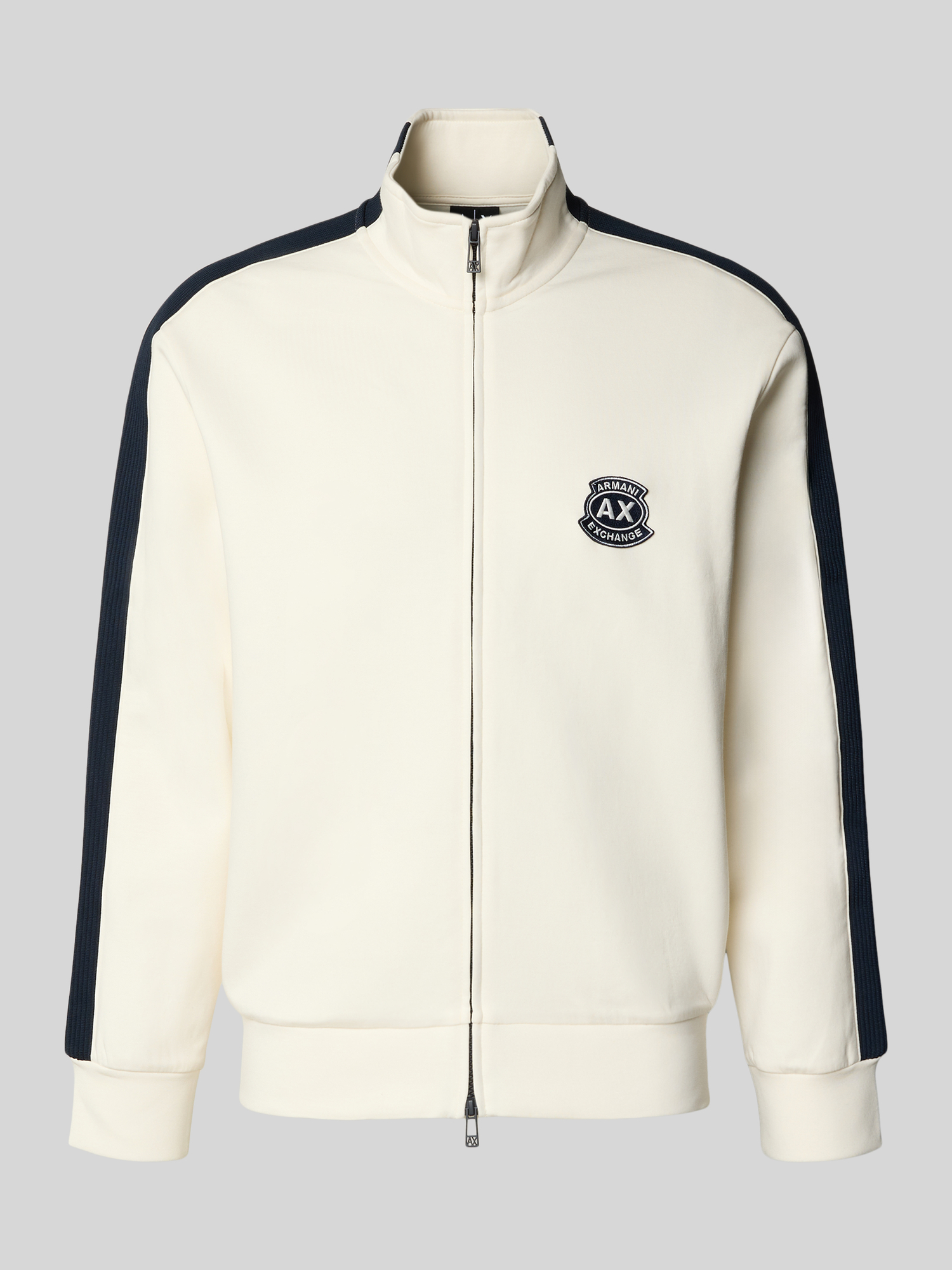 Armani Exchange Herren Sweatjacke Regular Fit Baumwoll-Mix Stretch Stehkragen Reißverschluss Offwhite M
