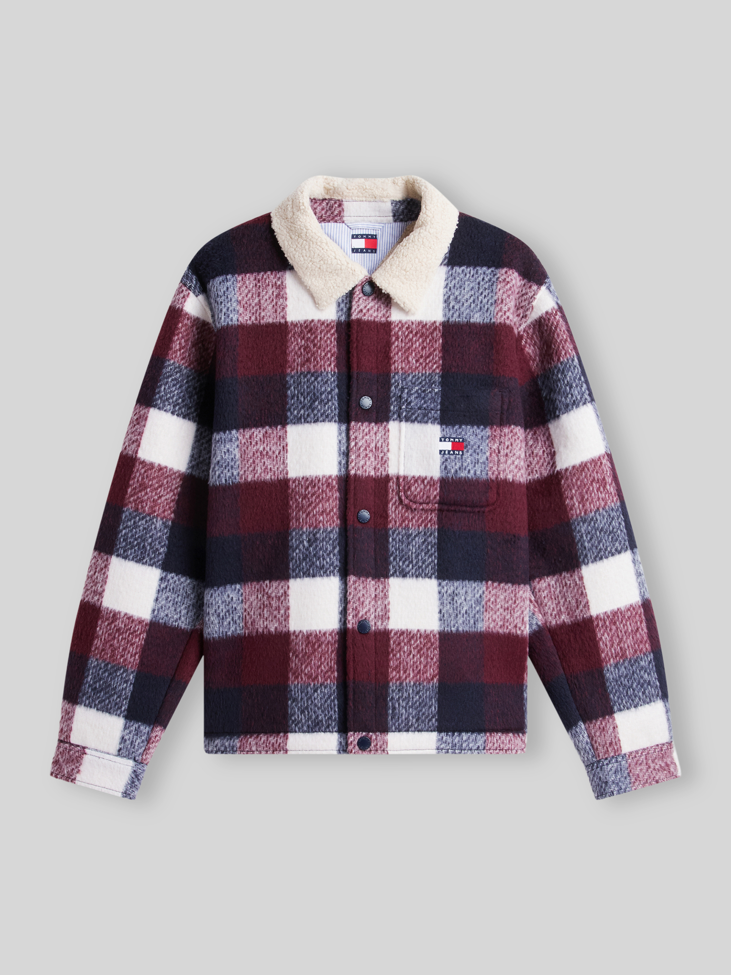 Tommy Jeans Hemdjacke für Herren in Bordeaux mit Karomuster und Teddykragen Größe L