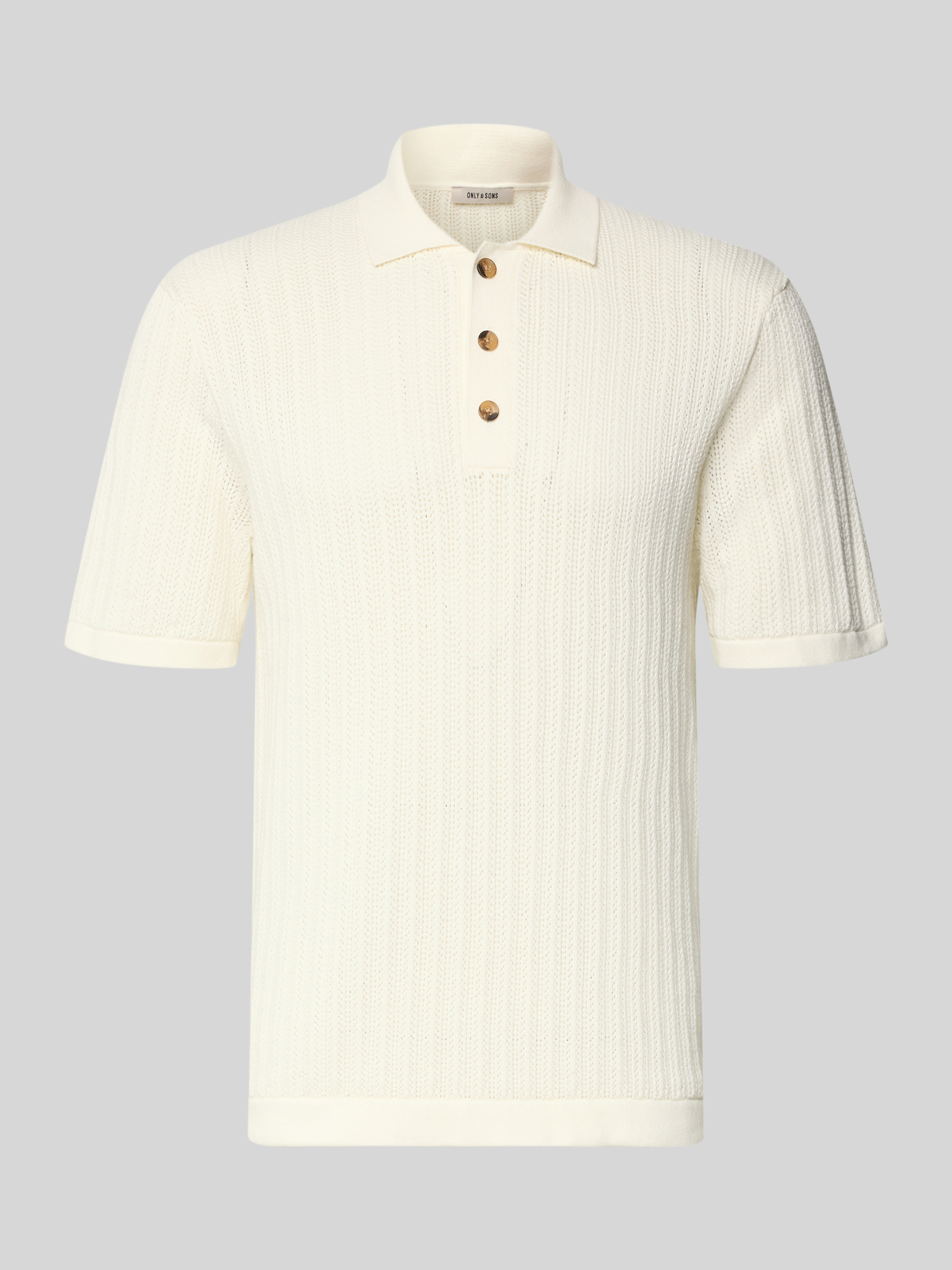 Only & Sons Herren Poloshirt Strickoptik V-Ausschnitt Baumwoll-Mix XXL Offwhite