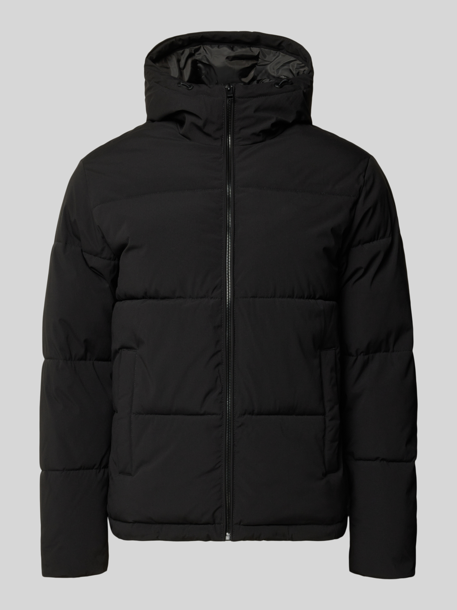 JACK & JONES Herren Pufferjacke mit Kapuze in Schwarz Größe XL, wattierte Winterjacke aus Polyester
