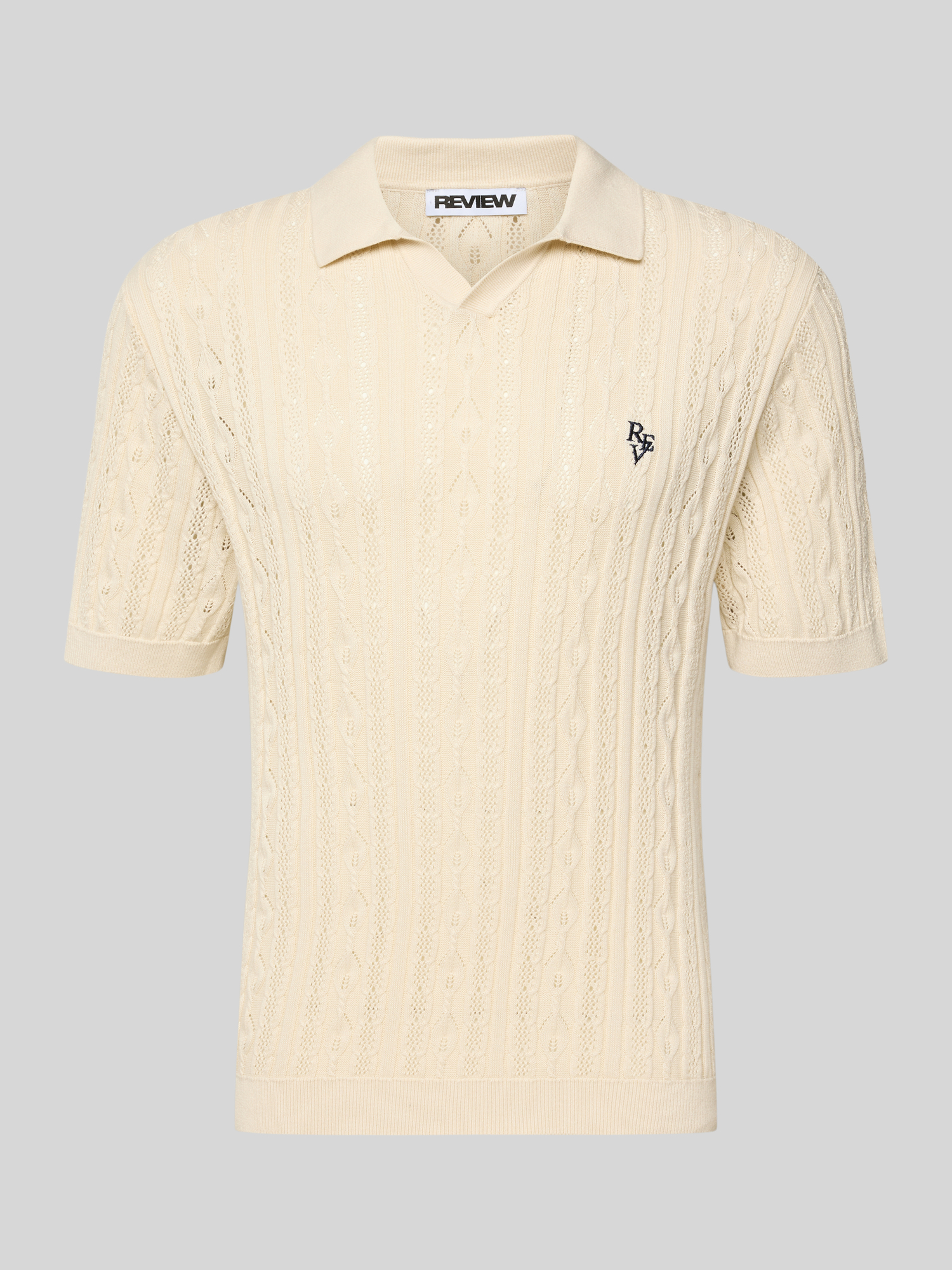 REVIEW Poloshirt Herren L Ecru Zopfmuster