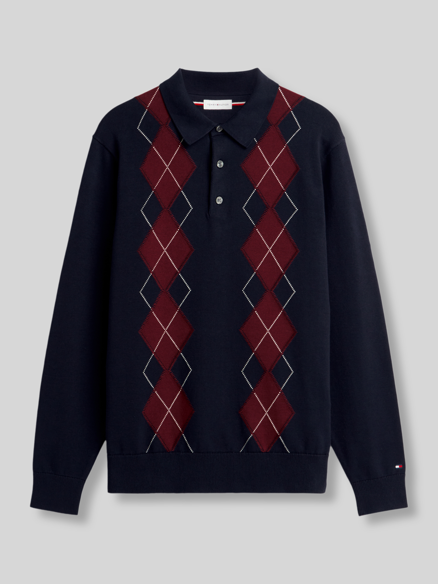 Tommy Hilfiger Herren Pullover mit Polokragen in Marine, Größe XL aus reiner Baumwolle