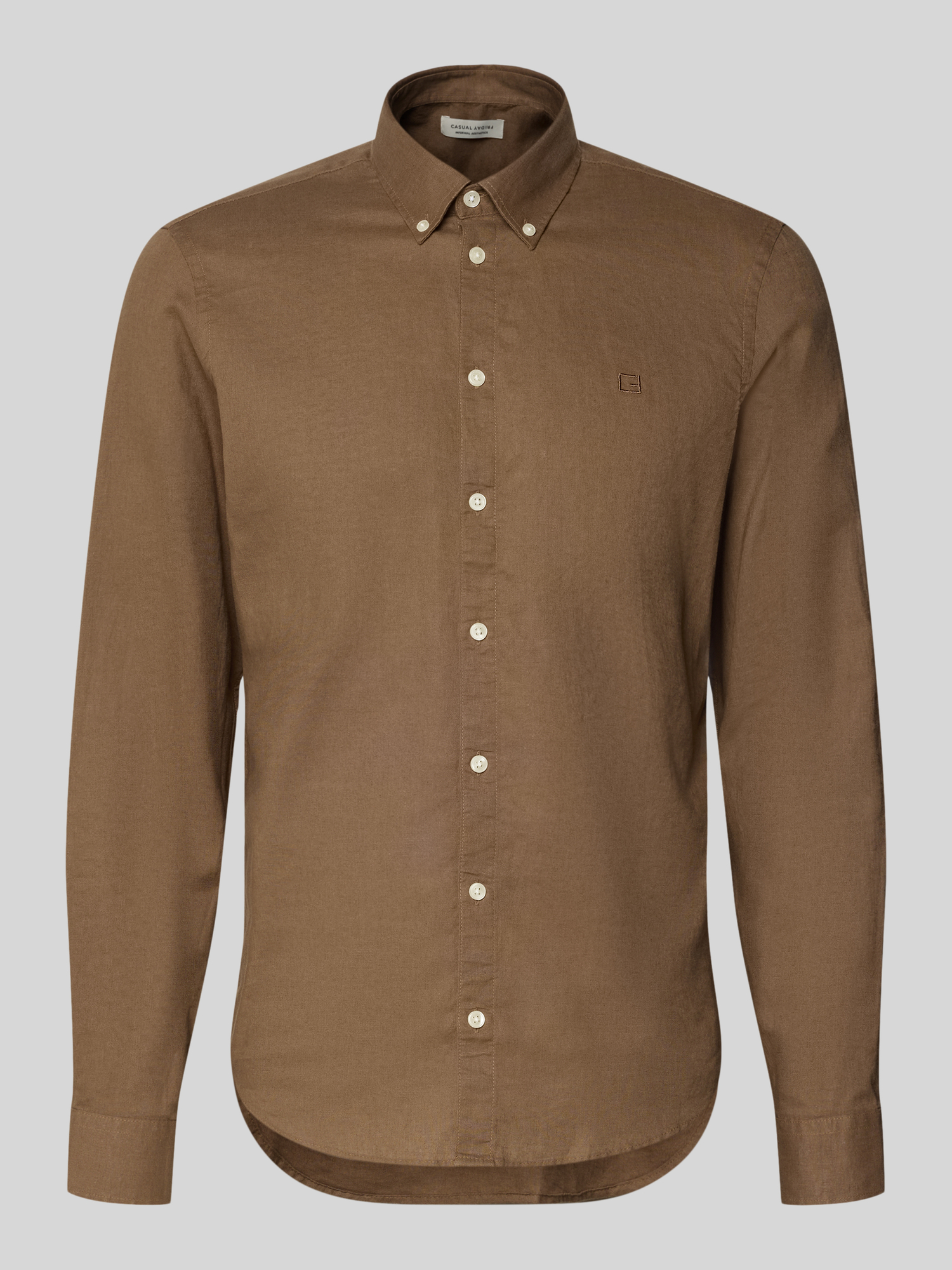 Casual Friday Herren Hemd XL Mittelbraun Seide-Baumwoll-Mix