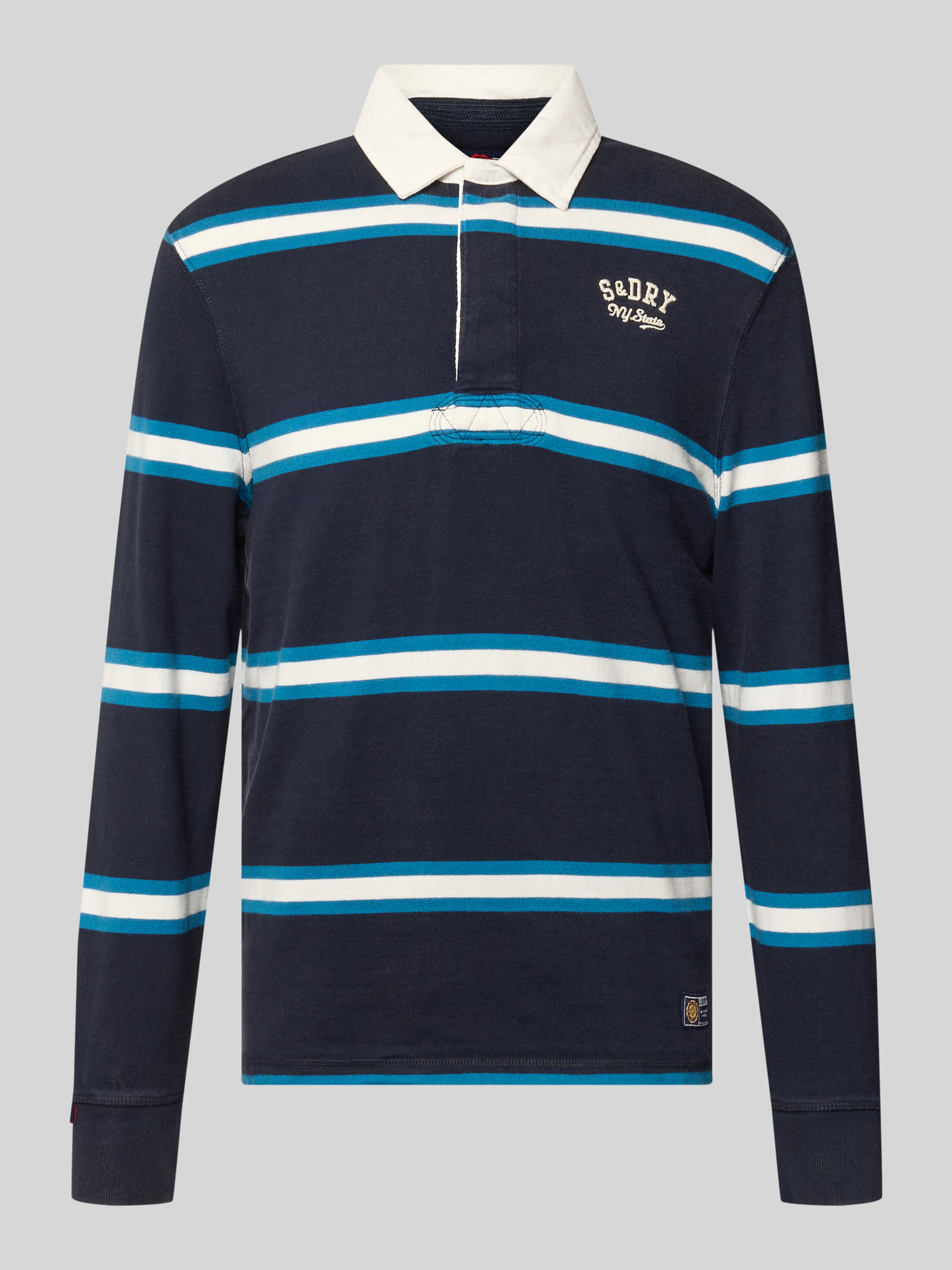 Superdry Herren Dunkelblau Langarm-Poloshirt "Vintage Athletic Stripe Rugby", Gr. L, Blau (Navy Stripe), Single Jersey, Obermaterial: 100% Baumwolle, Gestrei... - Bild 6