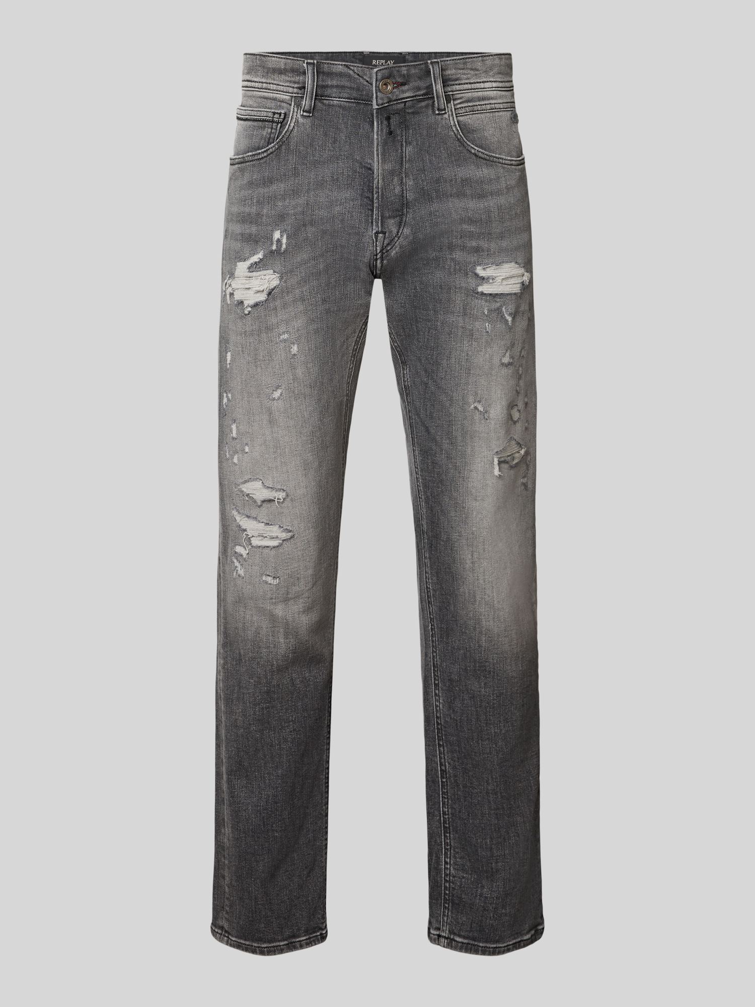 Replay Herren Mittelgrau Straight Leg Jeans, Grau, Gr. 34/32