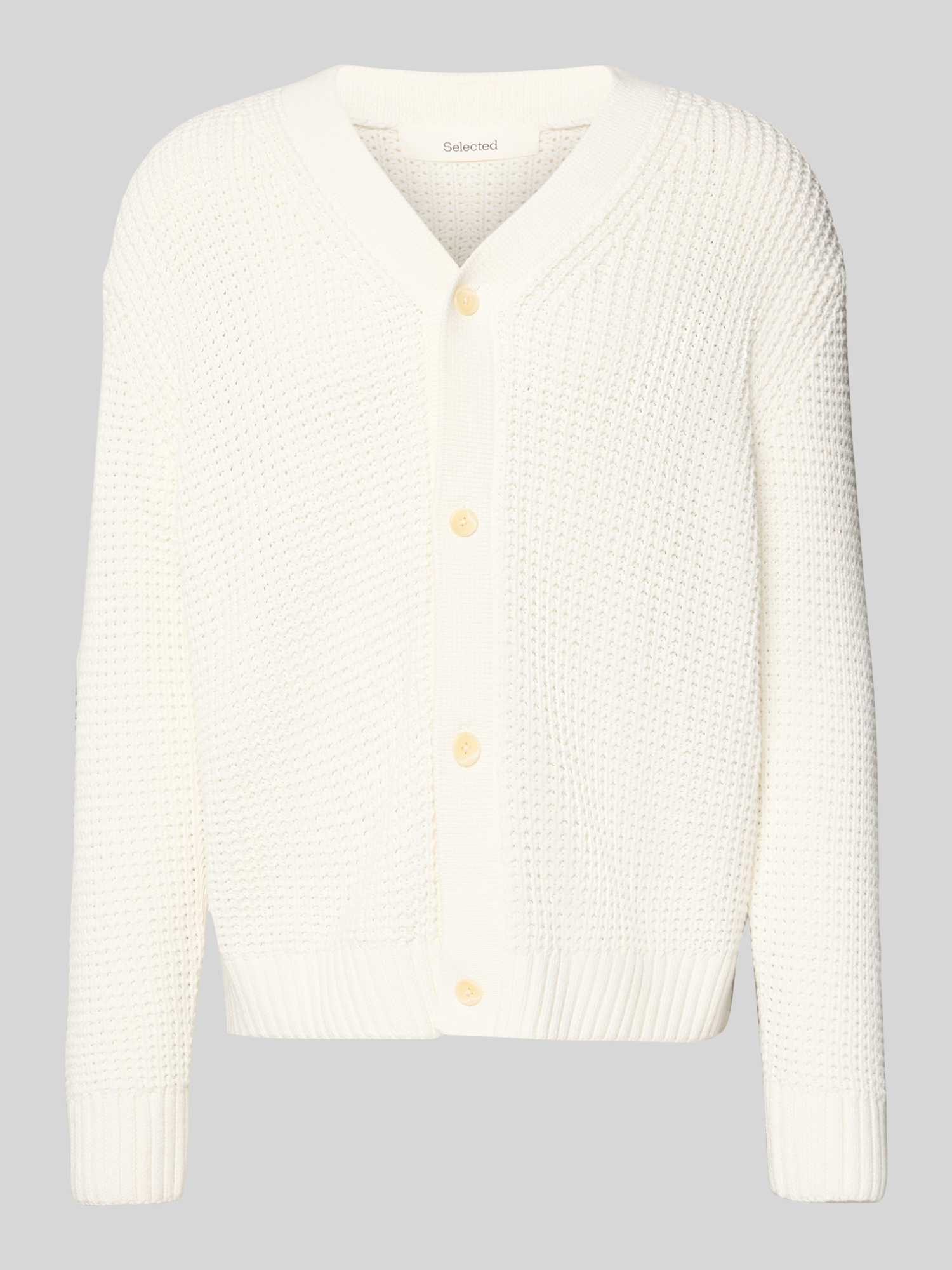 Selected Homme Herren Strickjacke Baumwolle V-Ausschnitt Offwhite XL