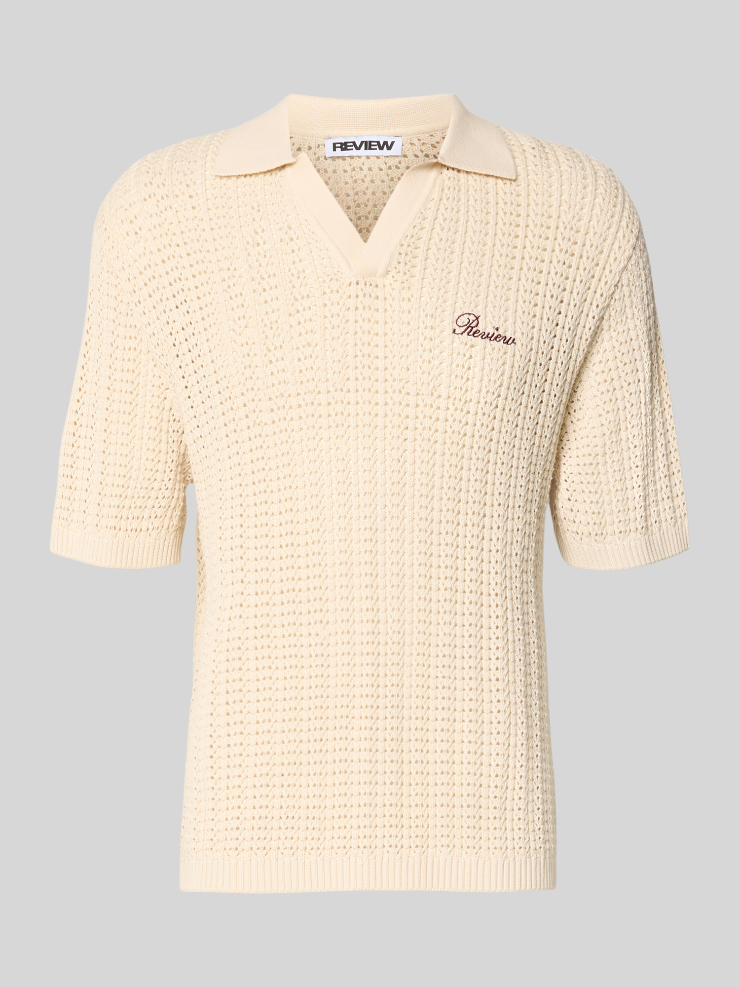 REVIEW Herren Poloshirt L Ecru Baumwolle Slim Fit