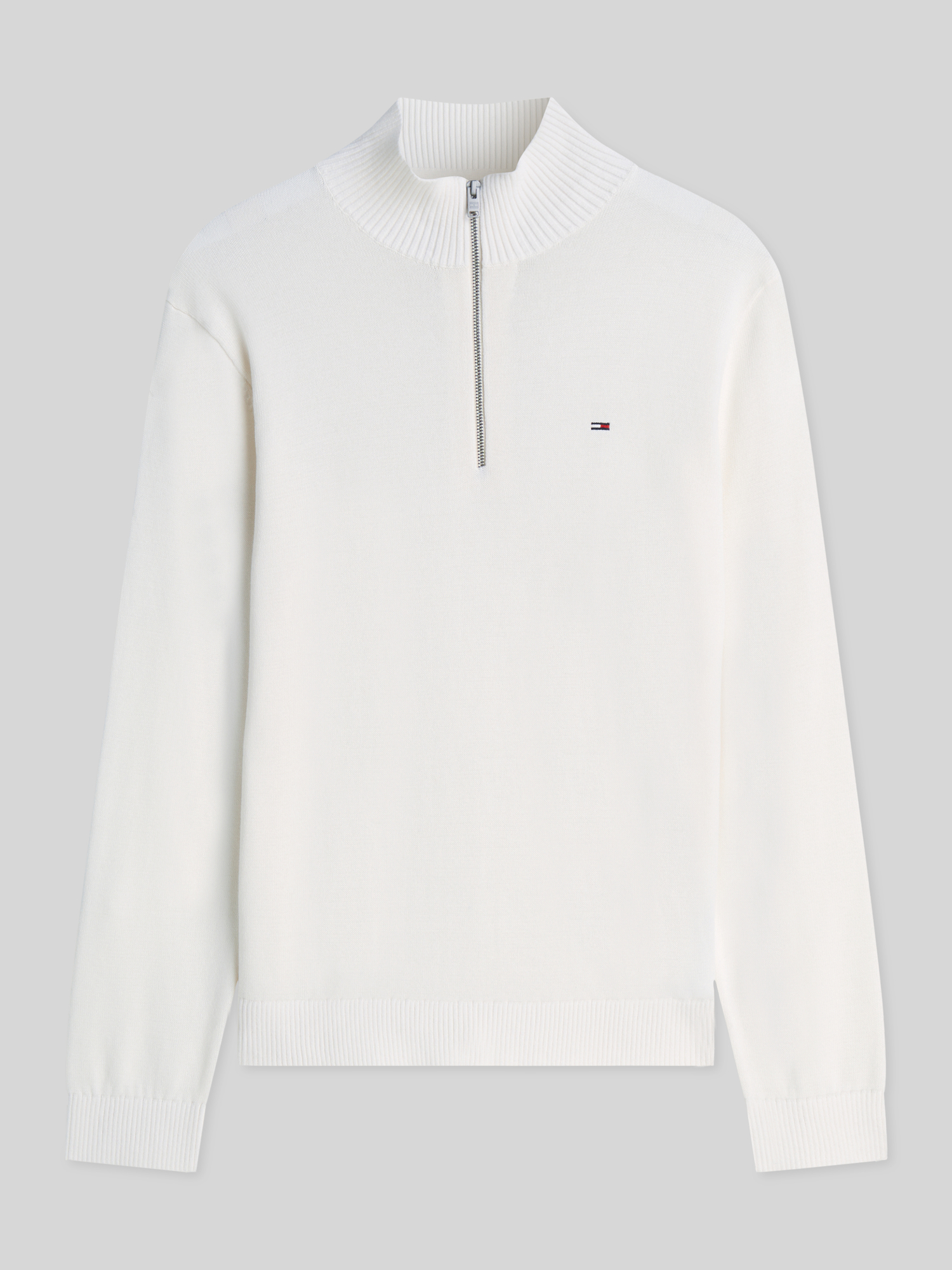 Tommy Jeans Herren Troyer Slim Fit aus 100% Baumwolle in Offwhite Größe M mit Reißverschluss
