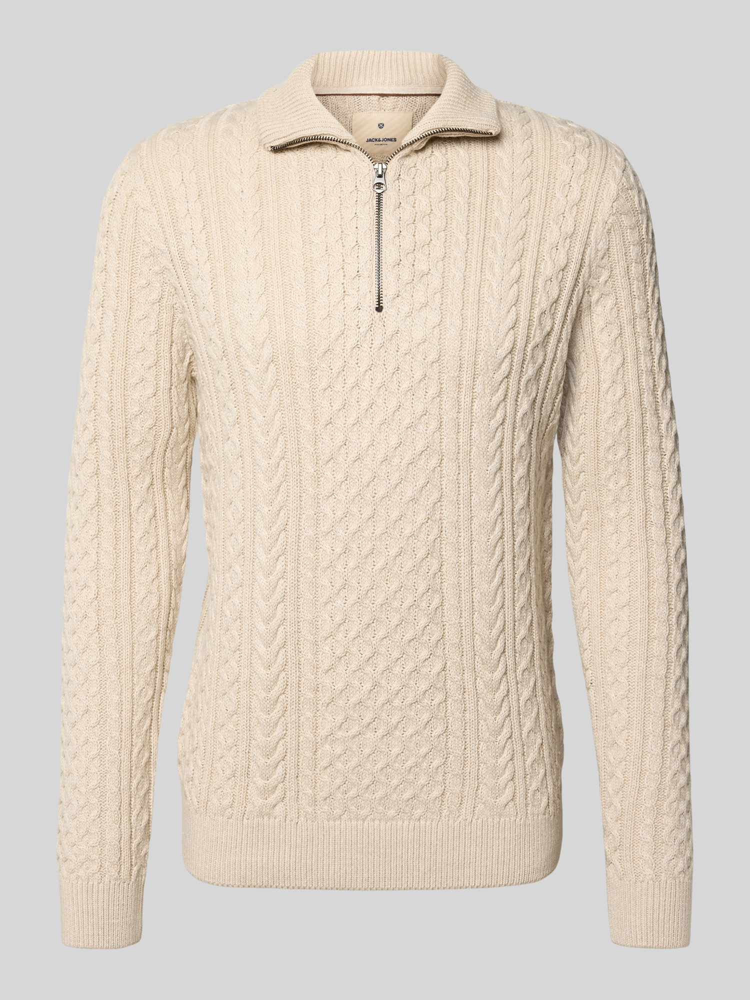 Jack & Jones Premium Herren Pullover Baumwolle Stehkragen Offwhite Melange XXL