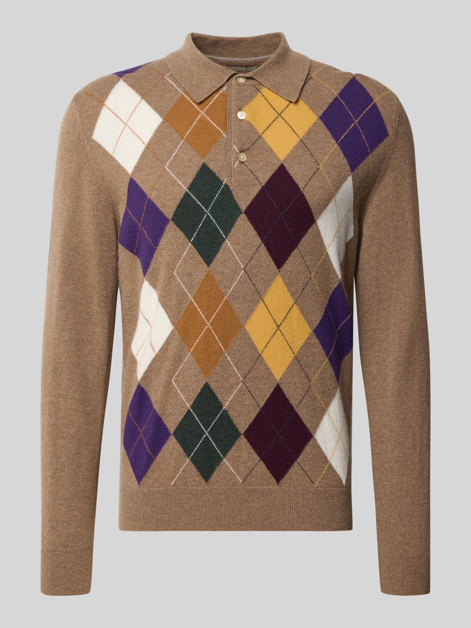 Gant Herren Light Braun Melange Argyle Polopullover Aus Ultrafeiner Lambswool (Xl) - Bild 3