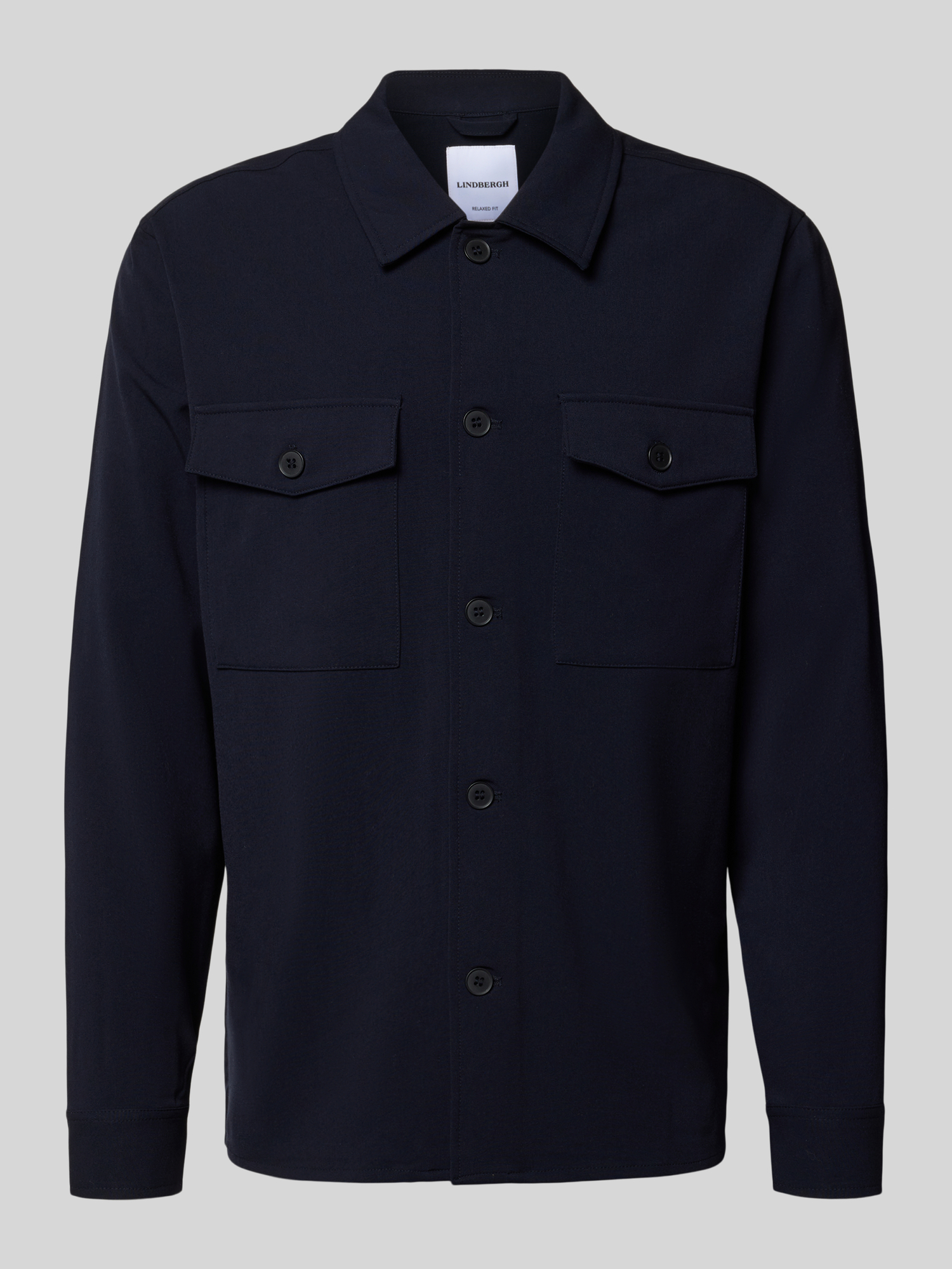Hemden Lindbergh Herren Dunkelblau Relaxed Fit Hemdjacke Einfarbig - Bild 5