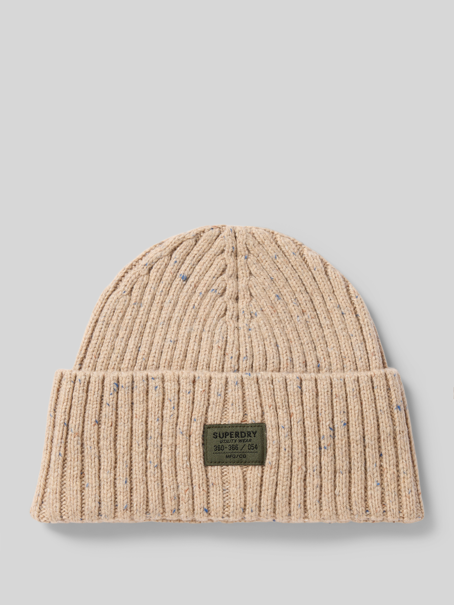 Superdry Herren Beanie Mütze Beige Melange Größe 1 Wolle Mix