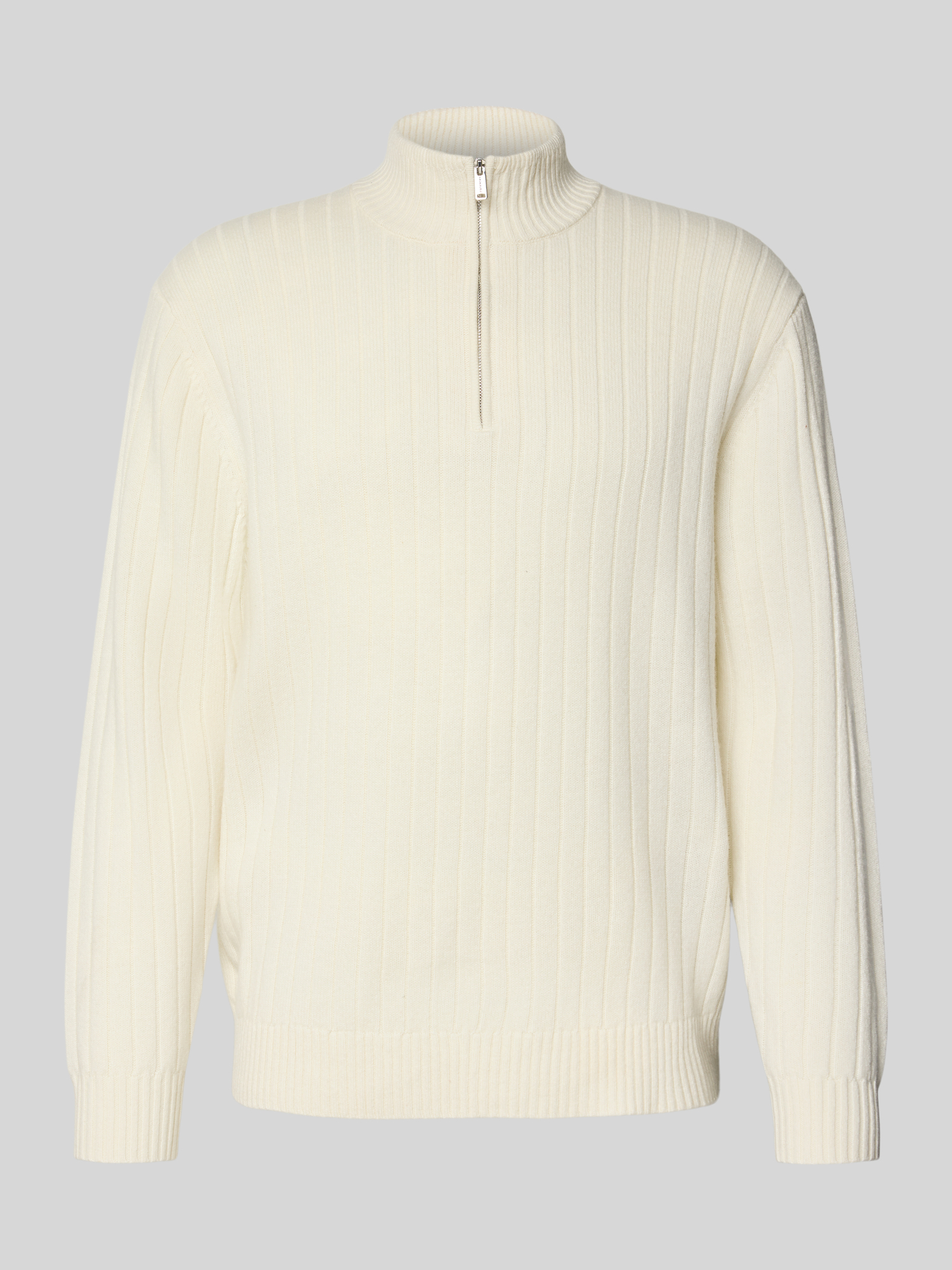 Profuomo Herren Pullover Troyer Kragen Strukturmuster Woll-Mix L Offwhite