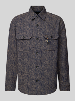 Scotch & Soda loose fit overshirt met wol en all over print navy