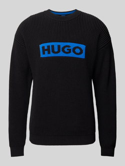 Hugo Blue Gebreide pullover met labelstitching model 'Seylo'