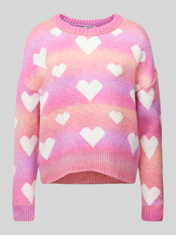 Only Regular fit gebreide pullover met all-over hartmotief model 'AIDA'