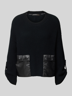 Marc Cain Gebreide Crew-Neck Sweater met Glanzende Patches Black Dames