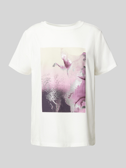 Comma T-shirt met printopdruk wit lila