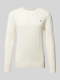 Gant Gebreide trui COTTON CABLE C-NECK met wapen-logo borduurwerk op de borst