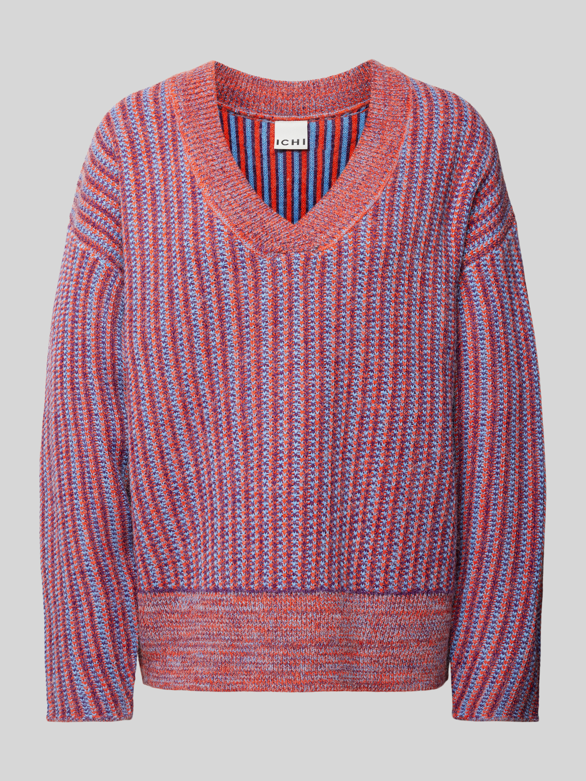 Ichi Gebreide pullover met afgeronde V-hals model 'NOVO'