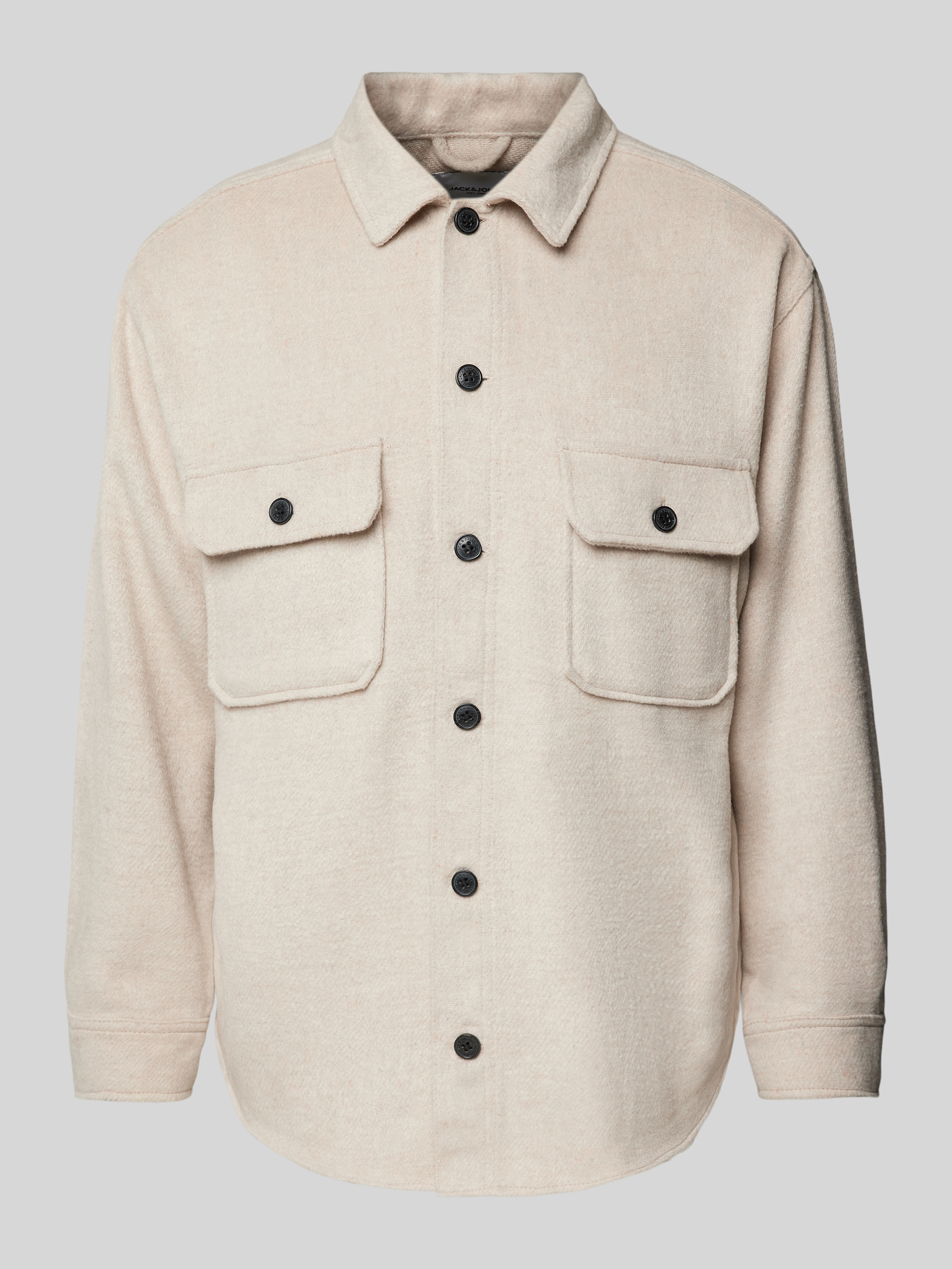 JACK & JONES ESSENTIALS loose fit overshirt JJEBRADLEY OLLIE met wol beige