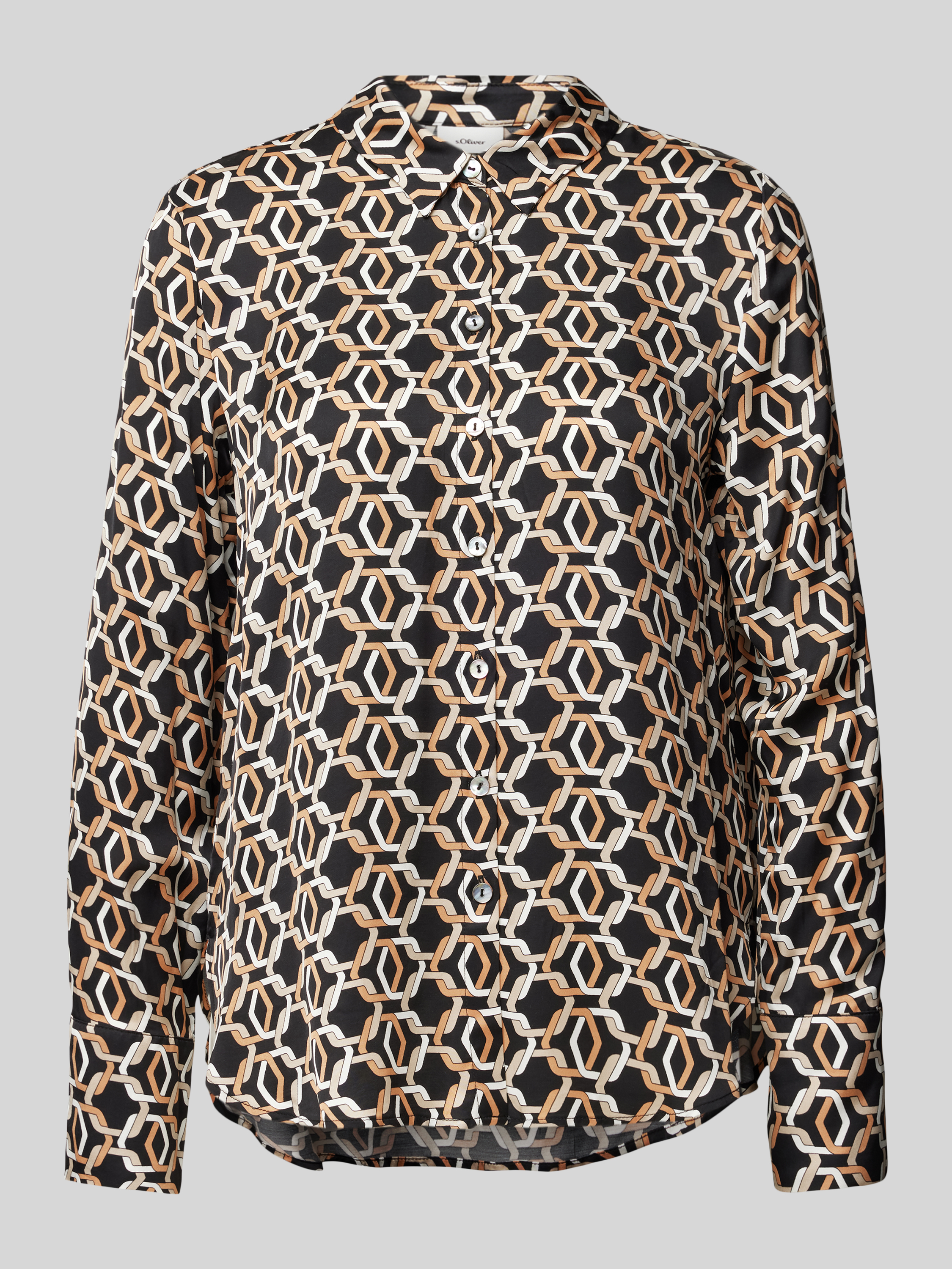 S.Oliver BLACK LABEL Regular fit blouse met lange mouwen all-over motief en biezen