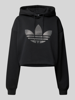 Adidas Originals Rhinestone Trefoil Loose Crop Hoodie Hoodies & Sweaters in zwart formaten: S