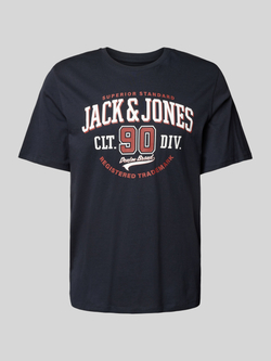 JACK & JONES ESSENTIALS regular fit T-shirt JJELOGO met printopdruk donkerblauw