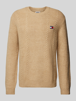 TOMMY JEANS Sweatshirt TJM SLIM CABLE KNIT CNECK met geborduurd merklogo breipatroon
