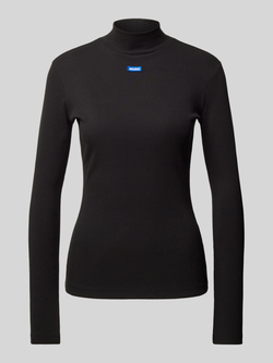 Hugo Blue Shirt met lange mouwen van viscose met geribde opstaande kraag