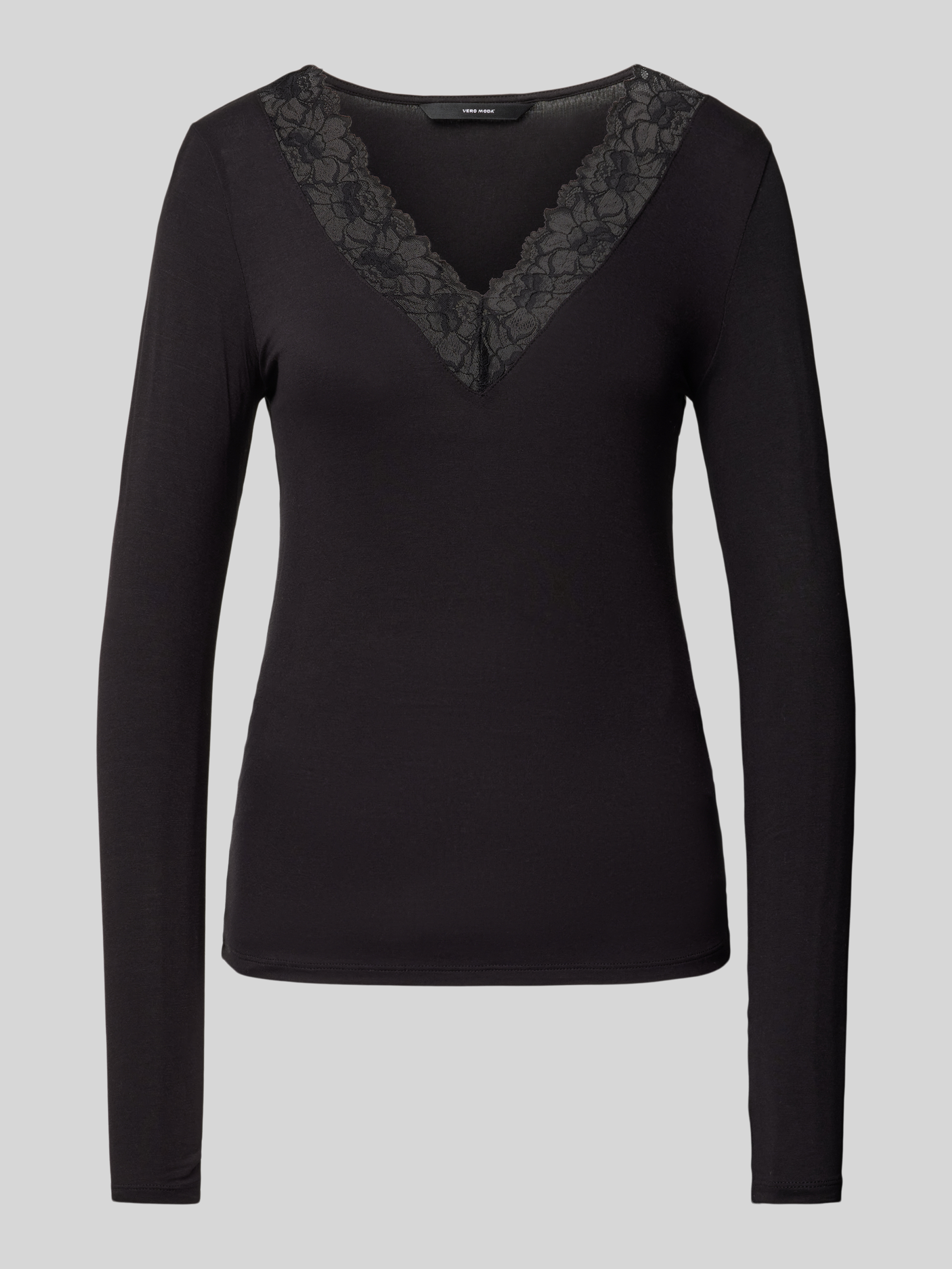 Vero Moda Shirt met V-hals VMROSA LS V-NECK LACE TOP GA JRS NOOS