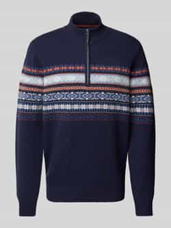 FYNCH-HATTON Jacquard Zip Troyer Sweater Blue Heren