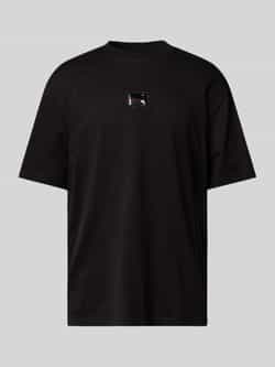 Hugo Boss Geribbelde kraag katoenen ronde hals T-shirt Black Heren