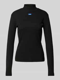 Hugo Blue Shirt met lange mouwen van viscose met geribde opstaande kraag