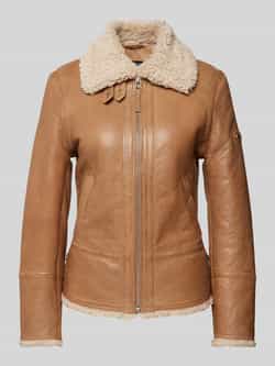 Cabrini Regular fit leren jack van lamsnappa met platte kraag
