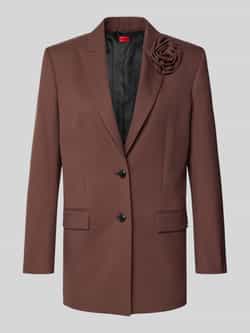 HUGO Relaxed fit lange blazer met bloemenbroche model 'AROSEA'