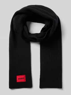 Hugo Boss Geribbeld sjaal met rood logolabel Black Unisex