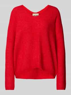 MOS MOSH Zachte V-Hals Gebreide Trui Chinese Rood Red Dames