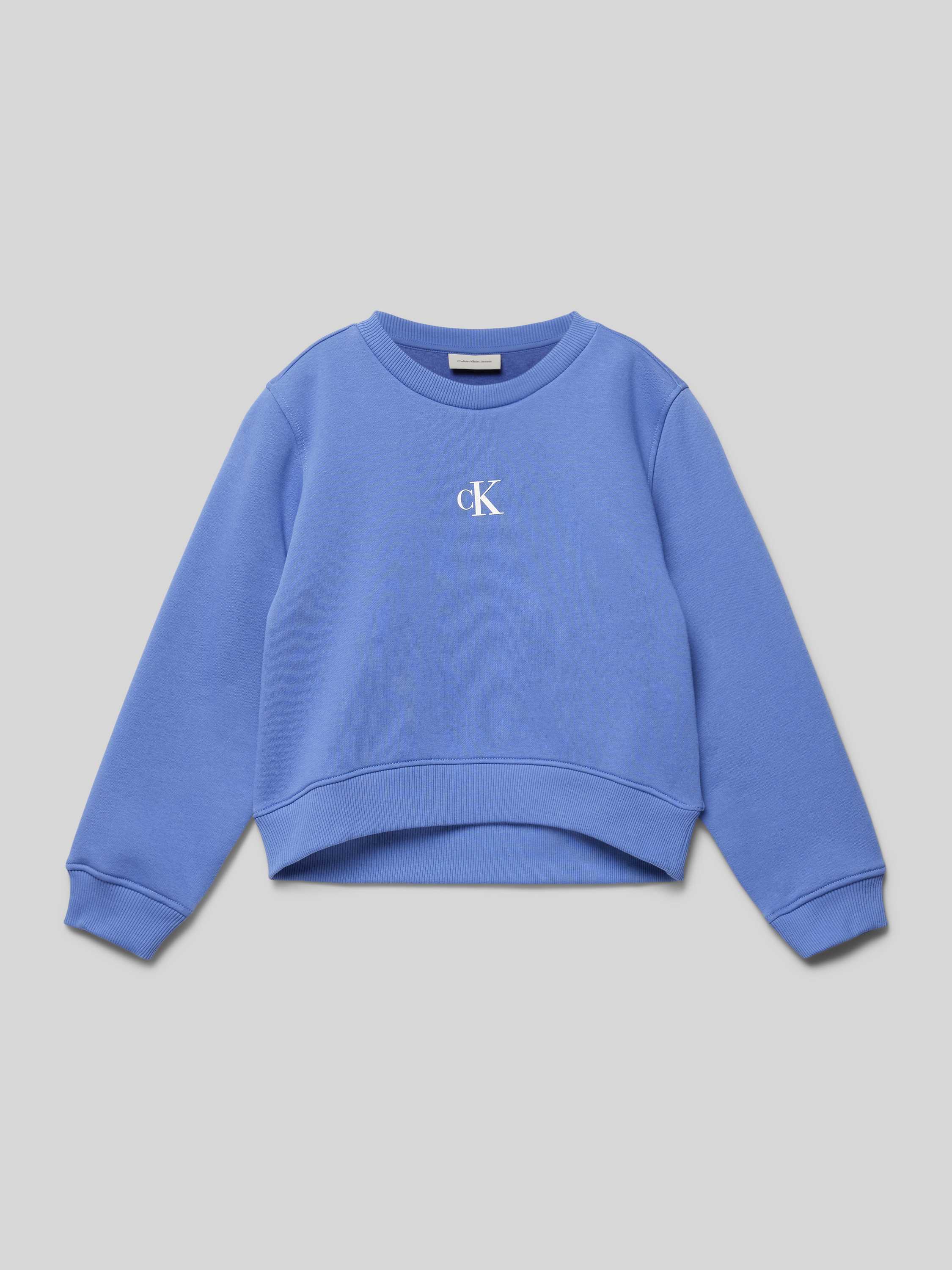 Calvin Klein sweater met logo oprdruk paarsblauw Groen Meisjes Katoen Ronde hals 140