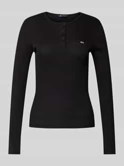 Tommy Jeans Curve Shirt met lange mouwen TJW SLIM BUTTON RIB in grote maten ribbellook met logo-borduurwerk