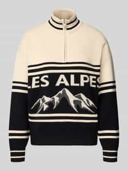 Jake*s Casual Gebreide pullover van viscosemix met opstaande kraag en ritssluiting