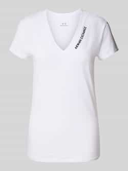 Armani Exchange T-shirt met labelstitching en V-hals
